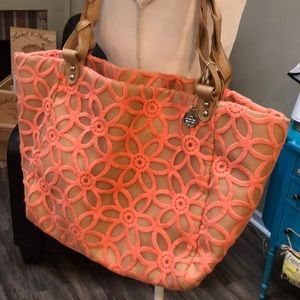 Big Buddha leather and floral tote